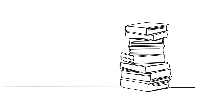 single line drawing of large stack of books