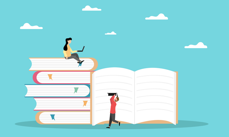illustration people and books